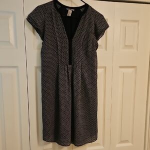 H&M Black and White Button Front Tie Back Midi Dress
